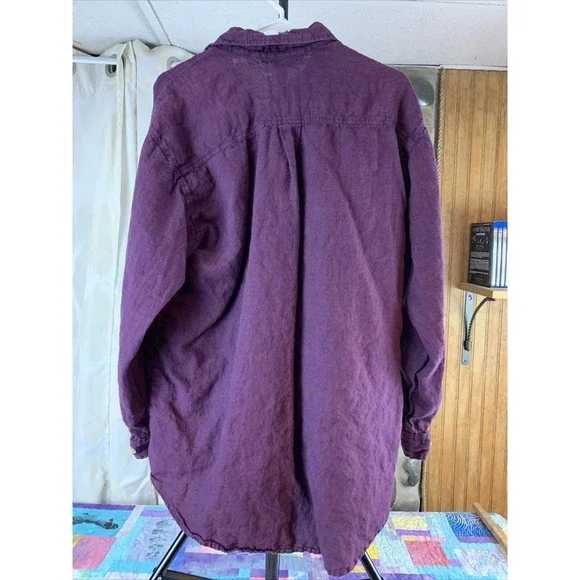 Vintage Timbuktu Station 1  100% Linen Men’s Purple Button Up Shirt - Picture 3 of 7